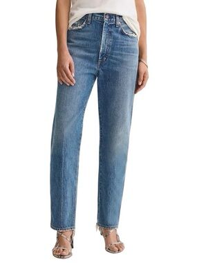 AGOLDE 90s Straight Leg High Rise Fray Hem Medium Blue Jeans Size 29